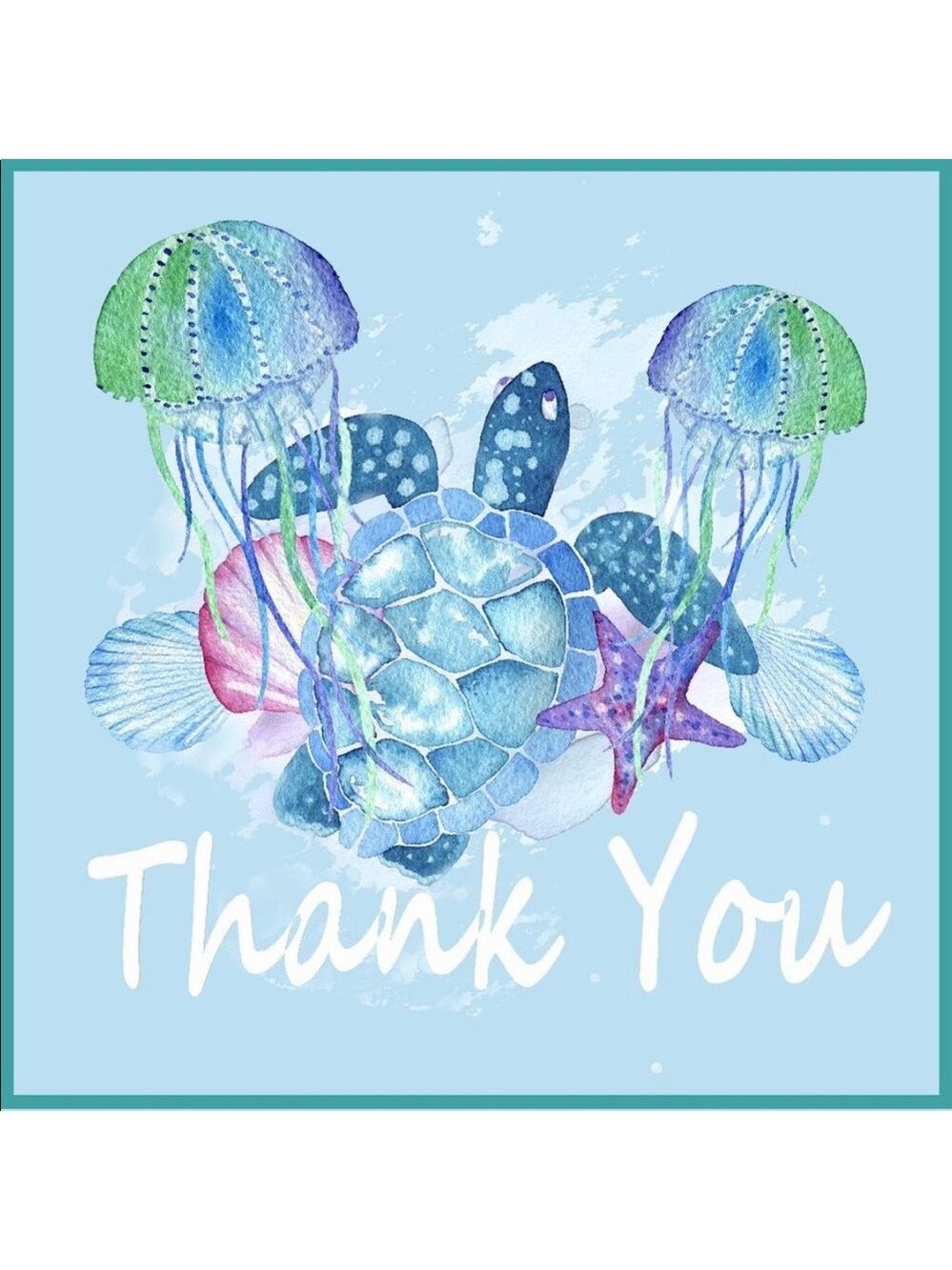 200 (2x2 Inch) Square Stickers, Sea Turtle & Jellyfish High Gloss, Thank… - Picture 3 of 3